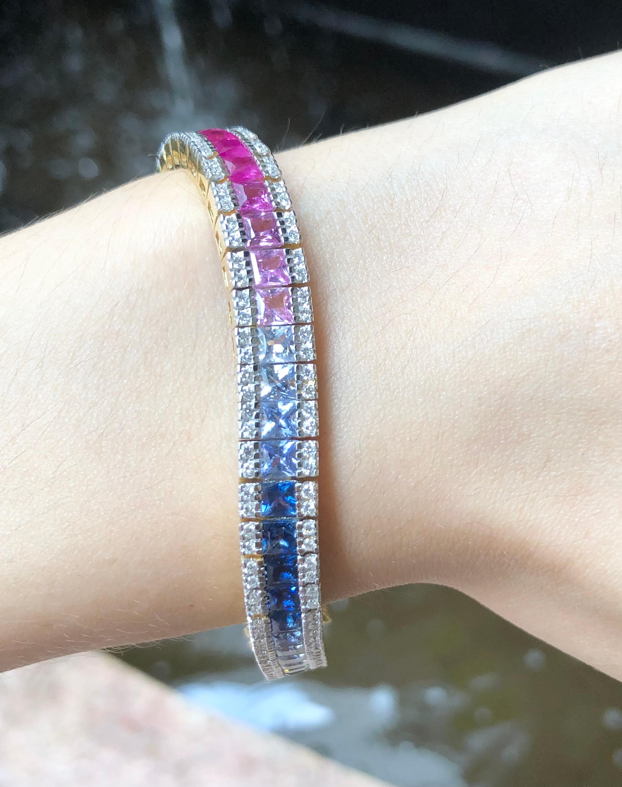 Multicolored Sapphire with Diamond 2.03 Carat Bracelet in 18 Karat Gold For Sale 7