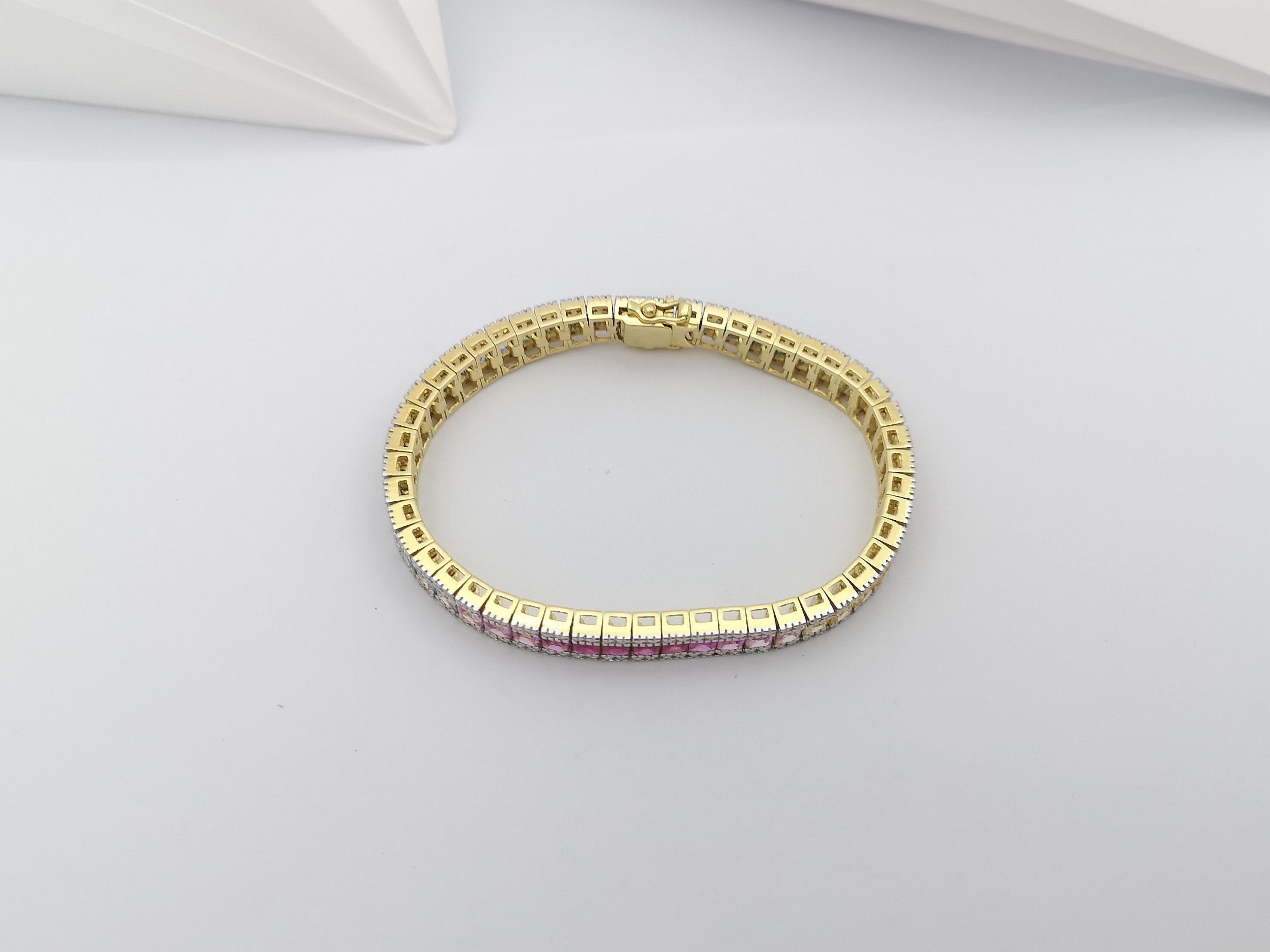 Multicolored Sapphire with Diamond 2.03 Carat Bracelet in 18 Karat Gold For Sale 1