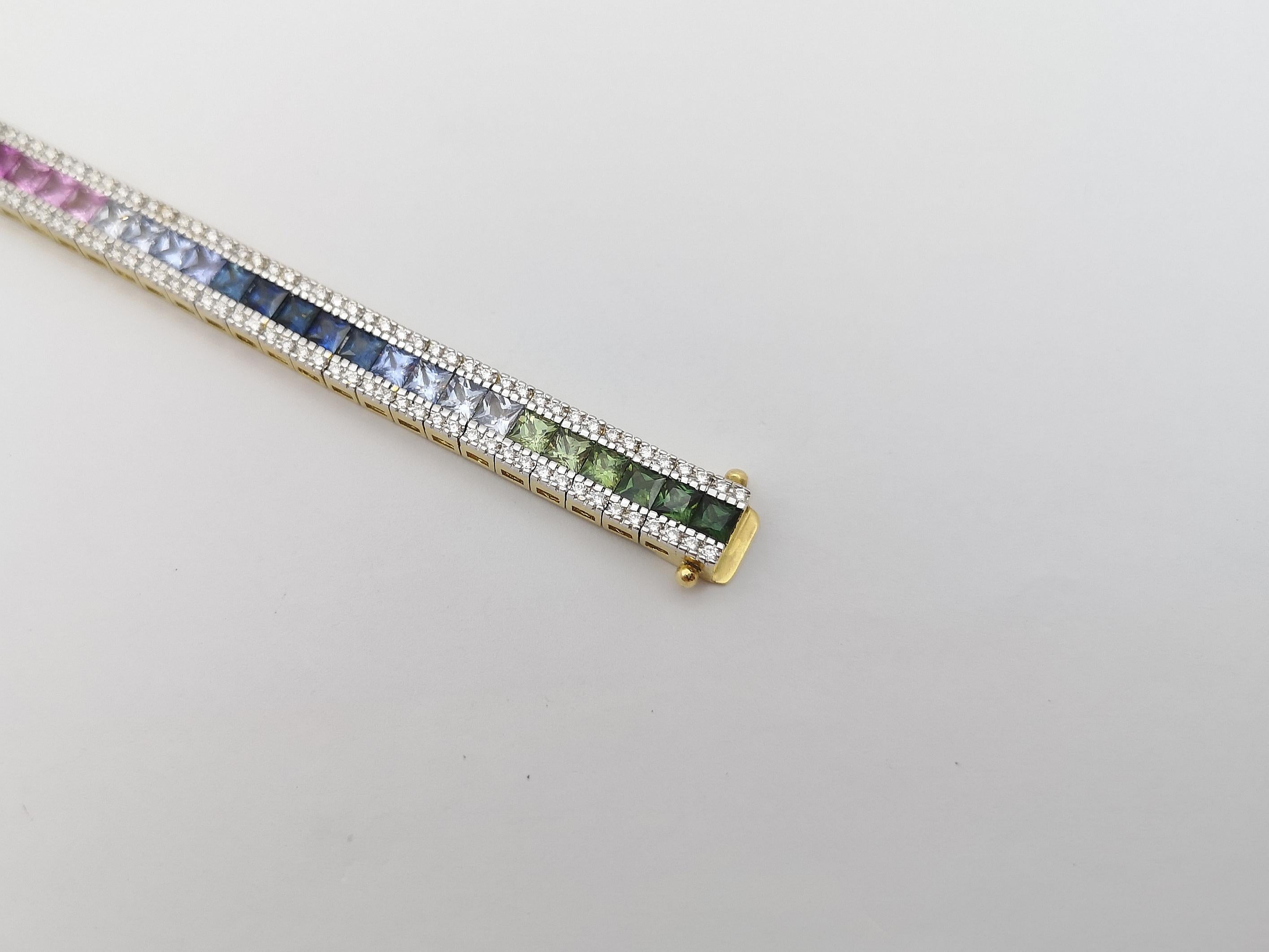 Multicolored Sapphire with Diamond 2.03 Carat Bracelet in 18 Karat Gold For Sale 2