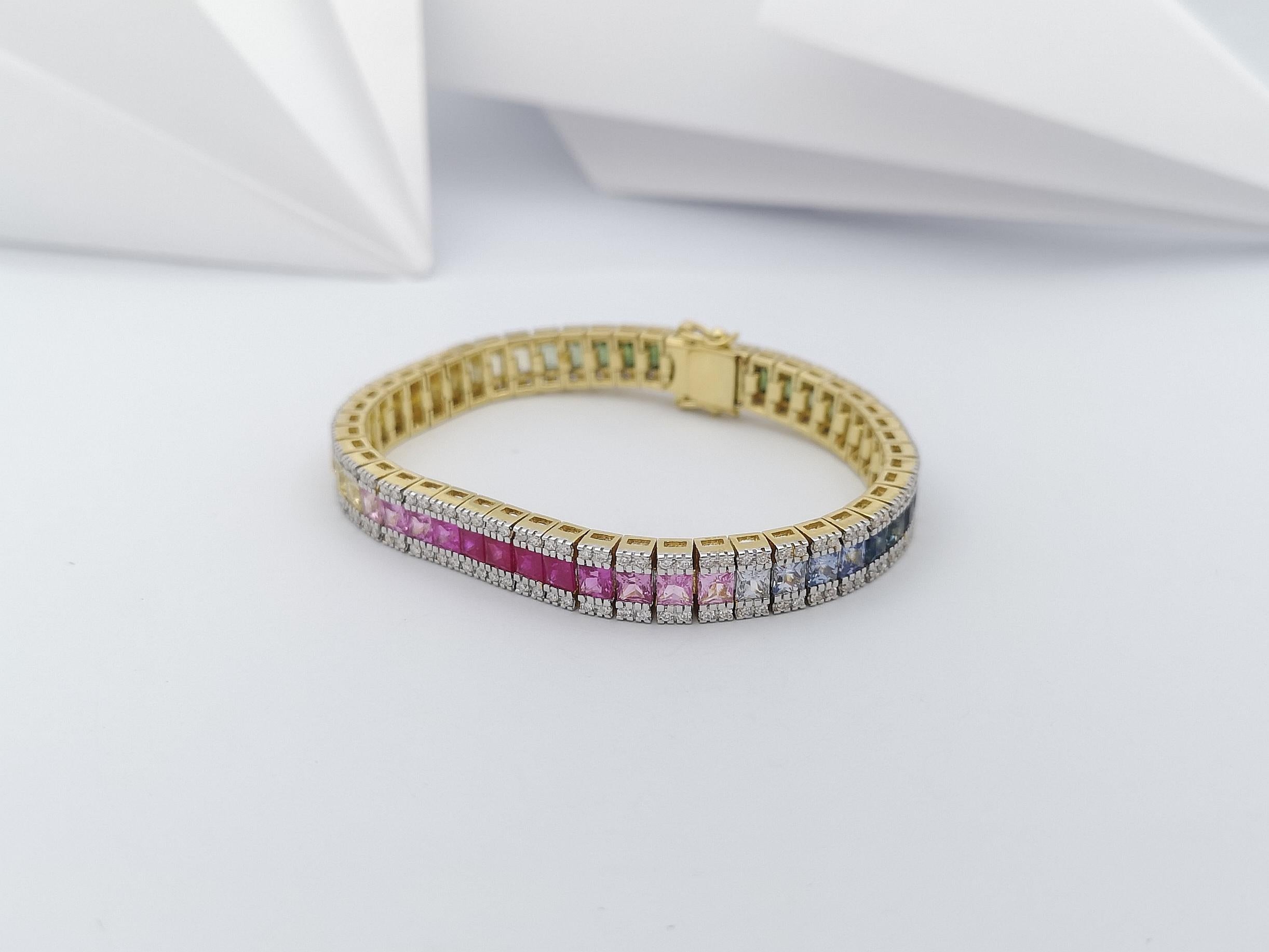 Multicolored Sapphire with Diamond 2.03 Carat Bracelet in 18 Karat Gold For Sale 4