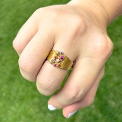 Multicolored Sapphire Yellow Gold Carved Glacier Ring, Barbara Heinrich 2025