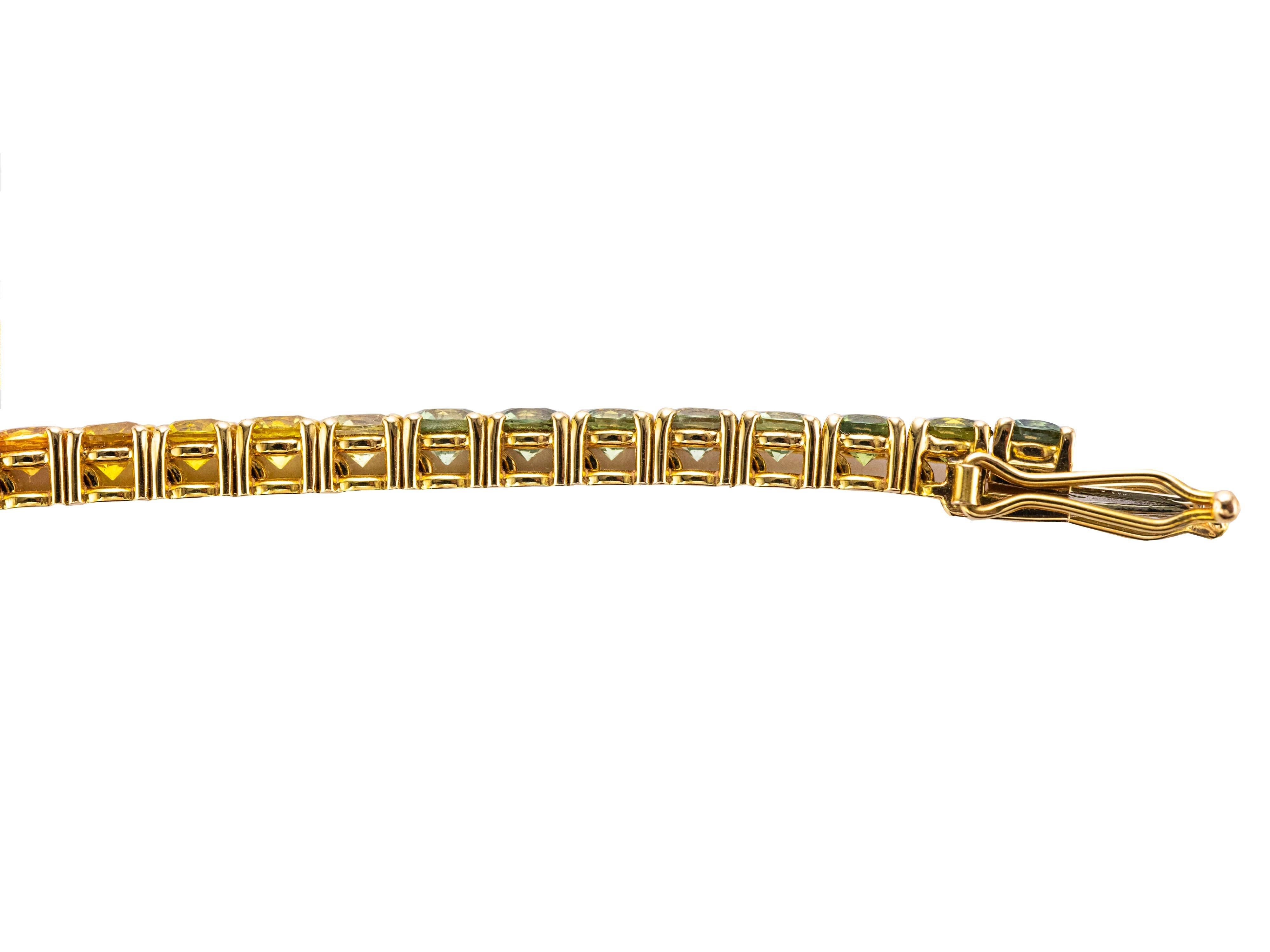 Round Cut Multicolored Sapphires 18 Kt Rose Gold Tennis Bracelet