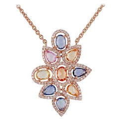 Multicolored Sapphires and Diamond Pendant Necklace, Set in 18 Karat Rose Gold