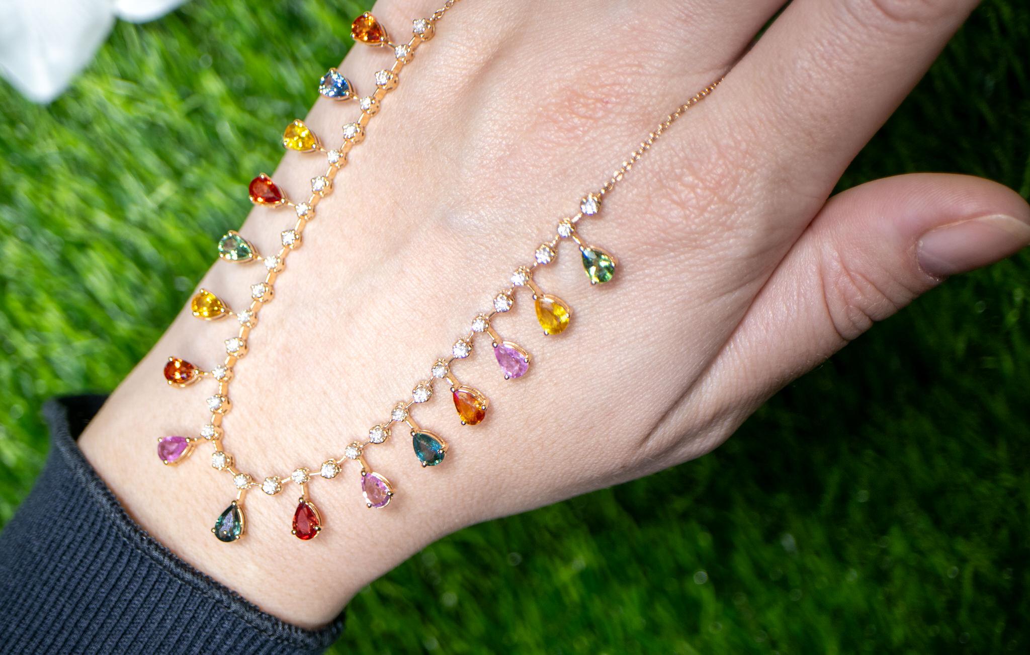 Mehrfarbige Saphir- und Diamanten-Halskette 8.7 Karat 18K Gold (Moderne) im Angebot