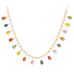 Mehrfarbige Saphir- und Diamanten-Halskette 8.7 Karat 18K Gold