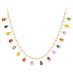 Mehrfarbige Saphir- und Diamanten-Halskette 8.7 Karat 18K Gold