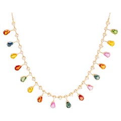 Mehrfarbige Saphir- und Diamanten-Halskette 8.7 Karat 18K Gold