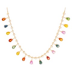 Mehrfarbige Saphir- und Diamanten-Halskette 8.7 Karat 18K Gold