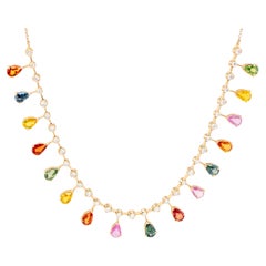Mehrfarbige Saphir- und Diamanten-Halskette 8.7 Karat 18K Gold