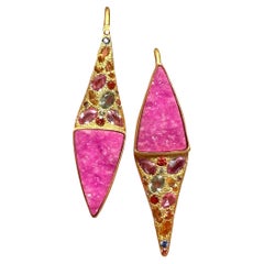Multicolored Sapphires, Pink Quartz and 18kt Gold Earrings by Lauren Harper