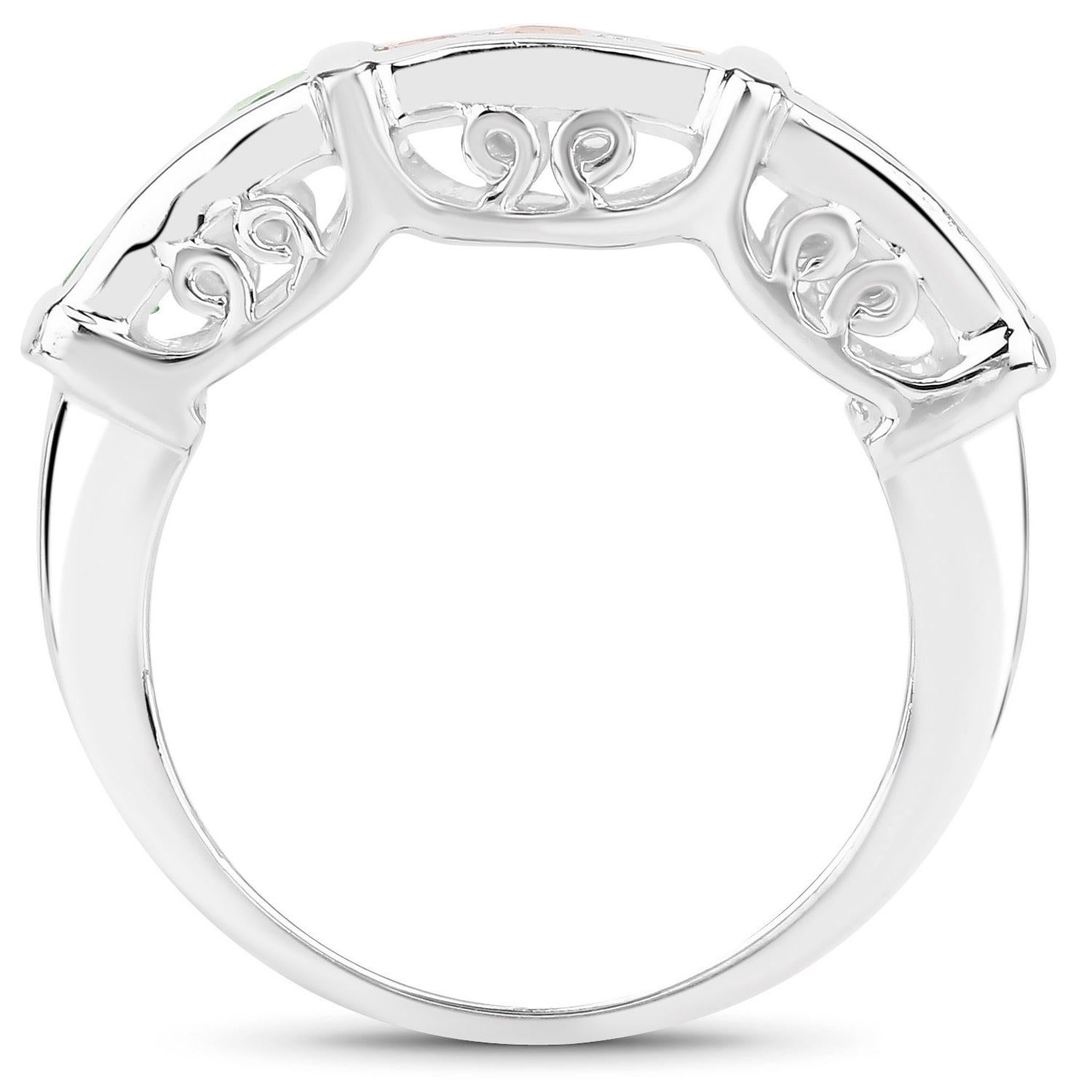 Round Cut Multicolored Sapphires Ring Green Orange Blue Sterling Silver For Sale