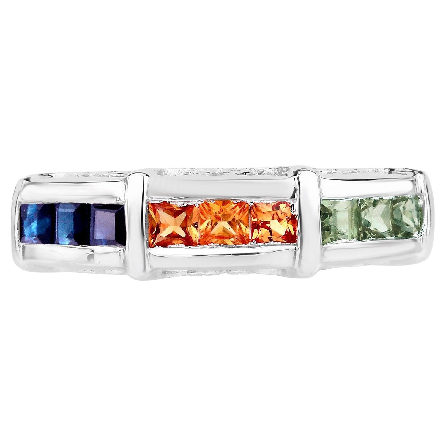 Anello con zaffiri multicolore Verde Arancione Blu A. Silver