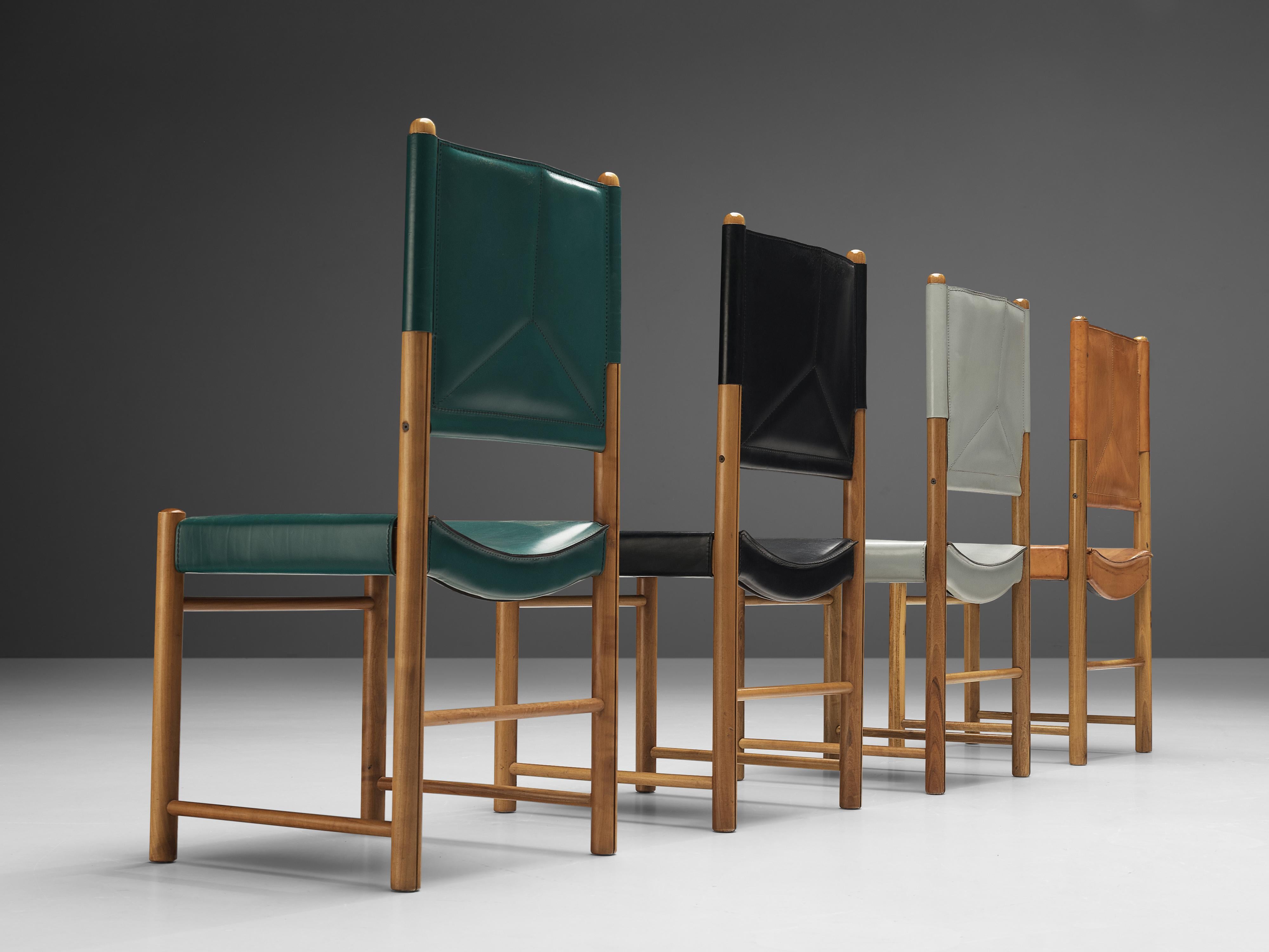 Post-Modern Multicolored Set of 12 Italian Dining Chairs in Leather