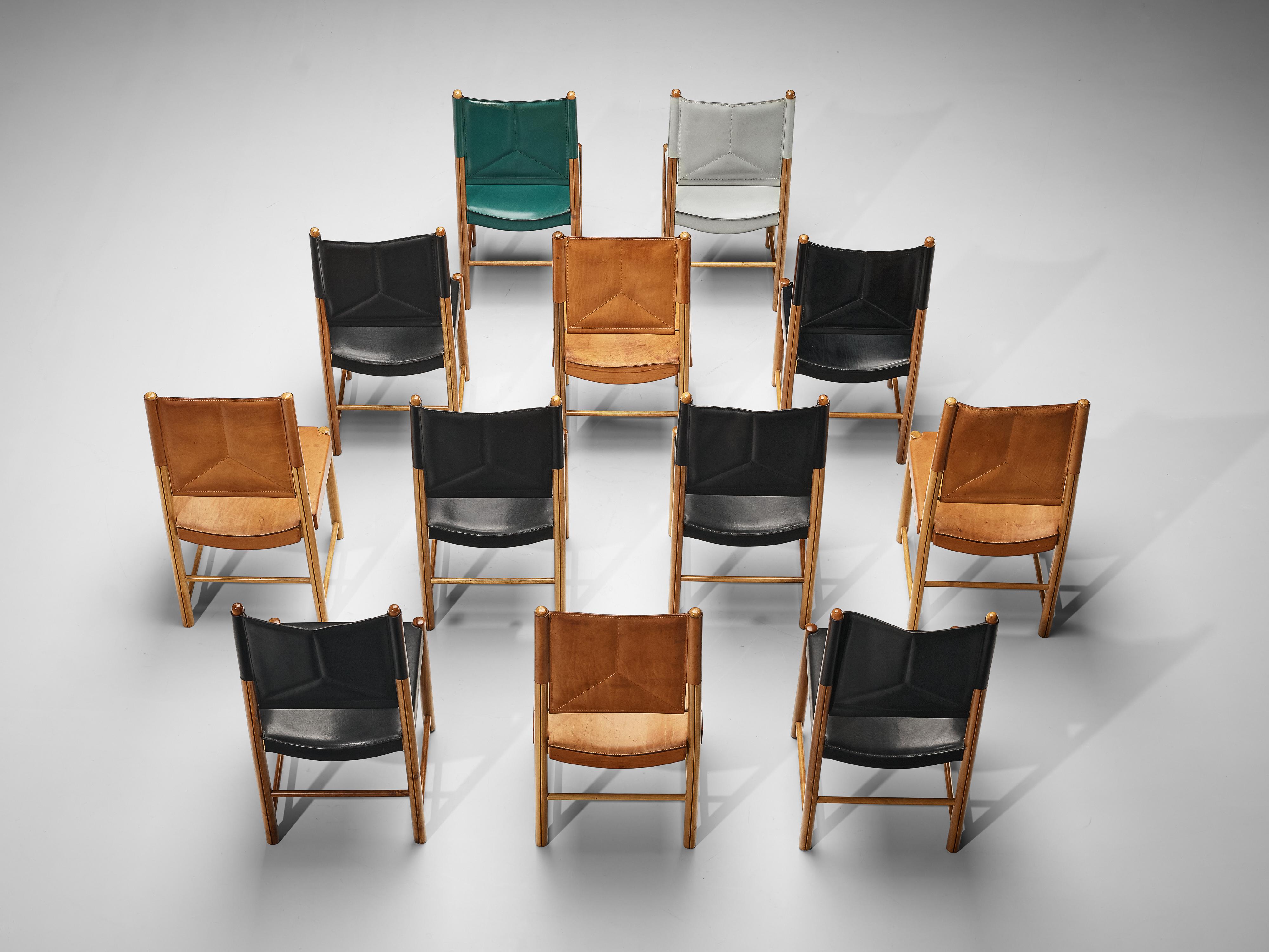 Multicolored Set of 12 Italian Dining Chairs in Leather 2