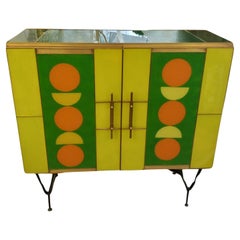 Vintage Multicolored Sideboard in Murano Glass and Brass, 1960s