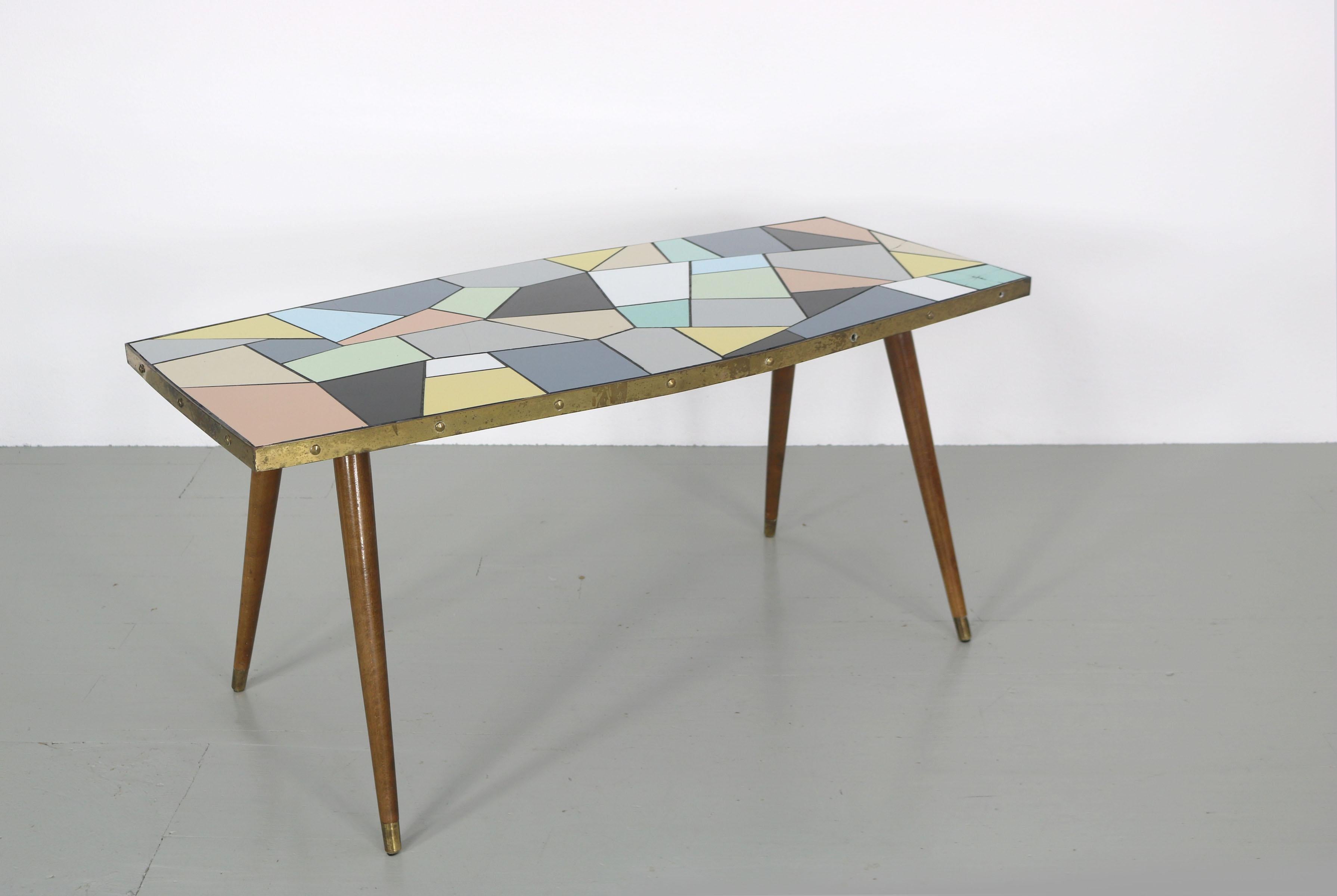 Brass Multicolored German Sofa Table, 1950s For Sale