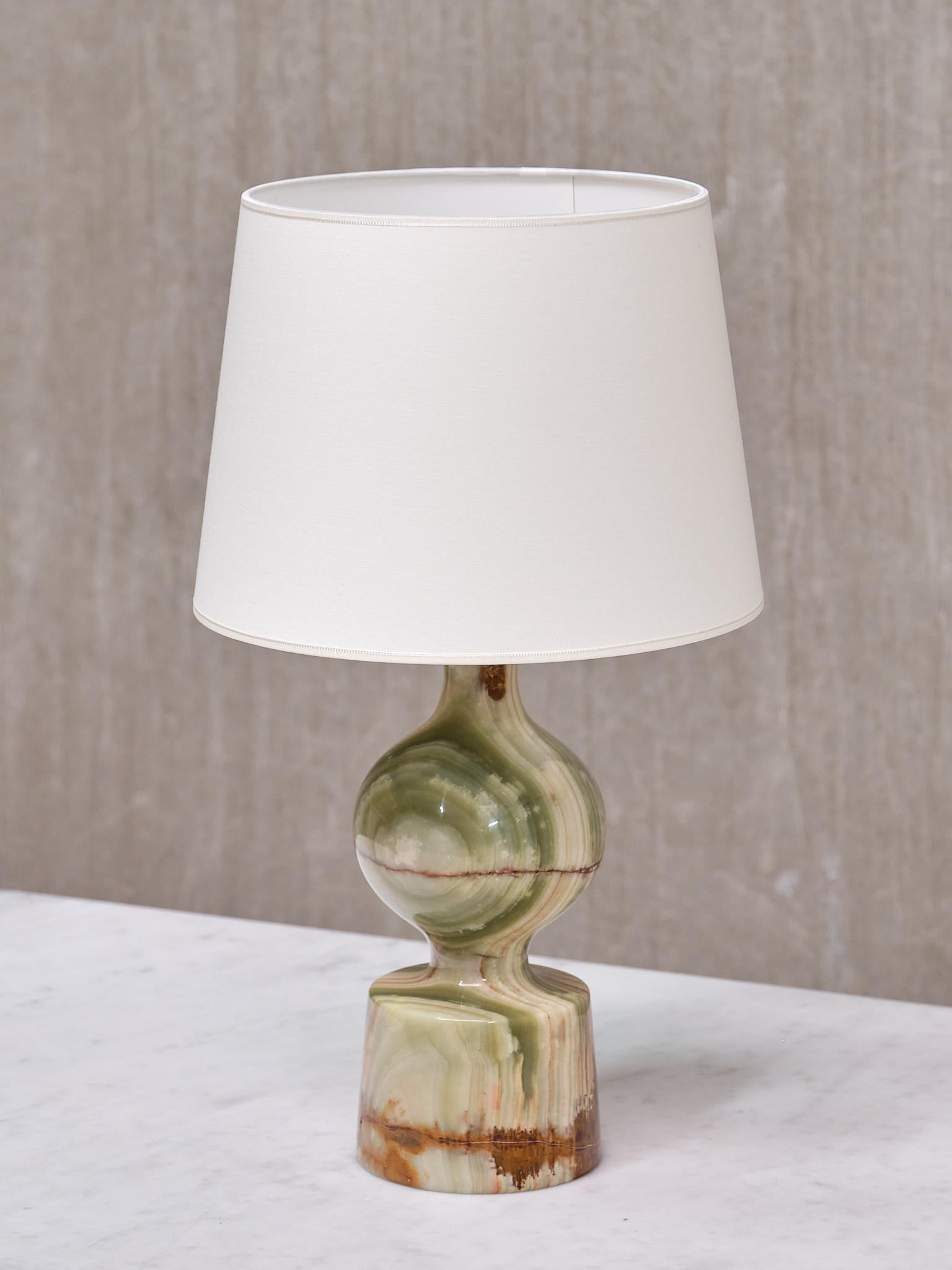 Italian Multicolored Solid Onyx Table Lamp with Ivory Shade, Italy, 1970s For Sale