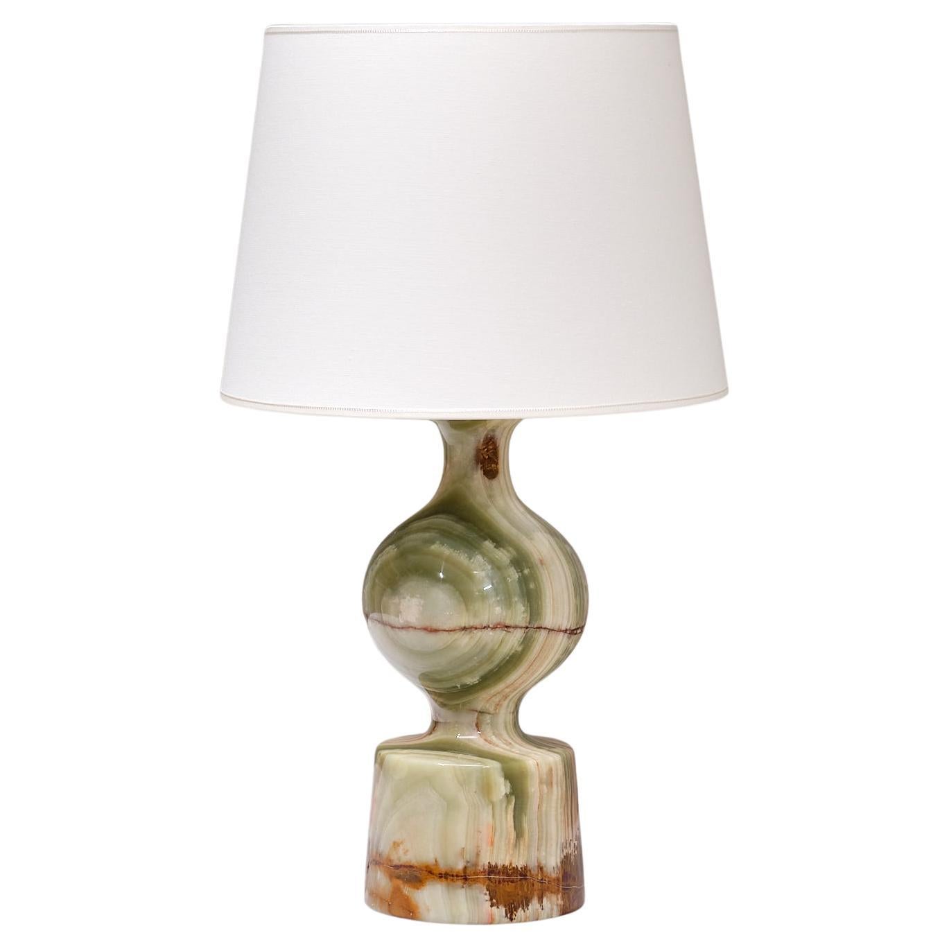 Lampe de bureau en onyx massif multicolore avec abat-jour ivoire, Italie, 1970