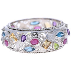 Multicolored Stone 925 Silver Bangle