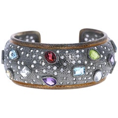 Multicolored Stone 925 Silver Handmade Cuff Bangle