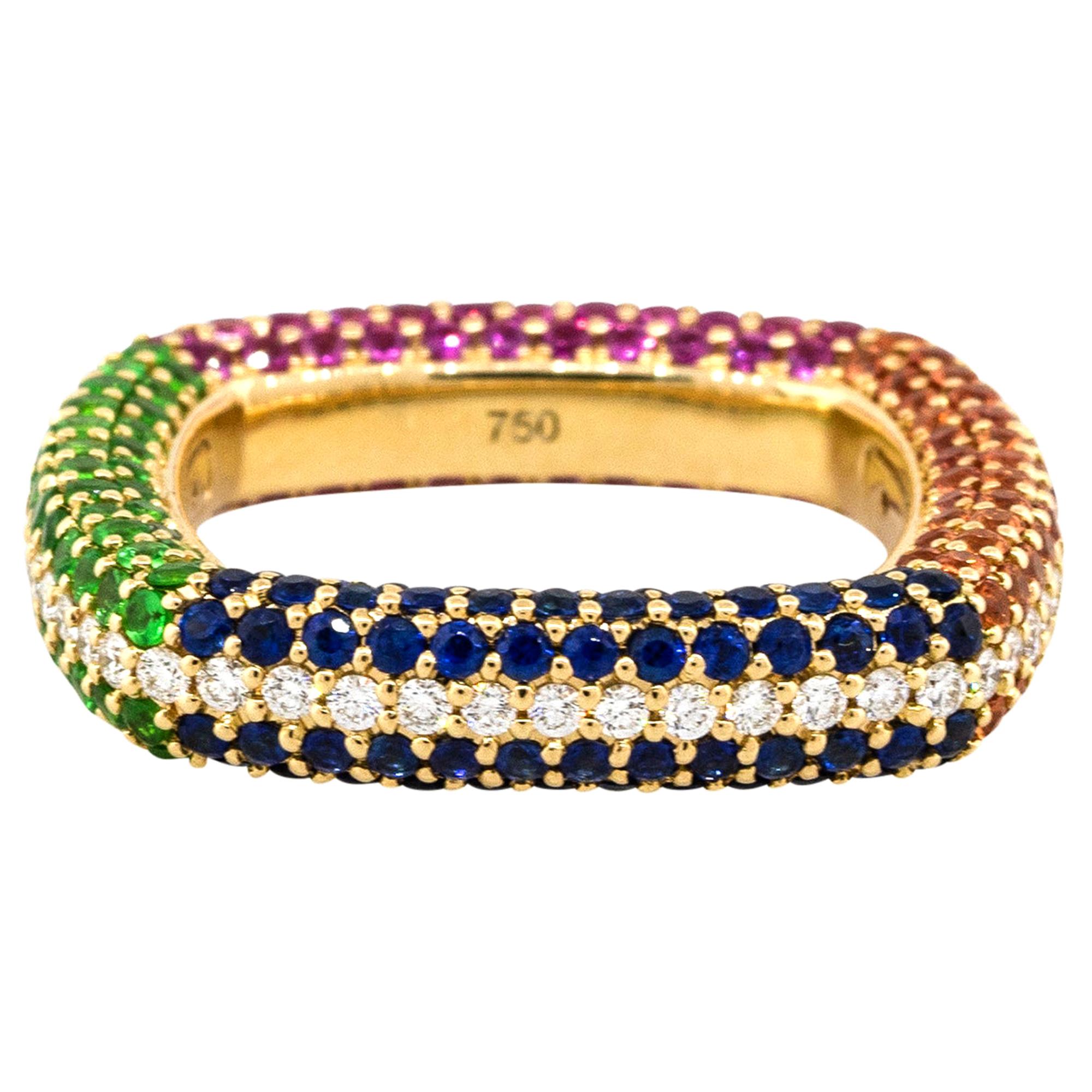 Multicolored Stone Pave Ladies Ring 18 Karat in Stock