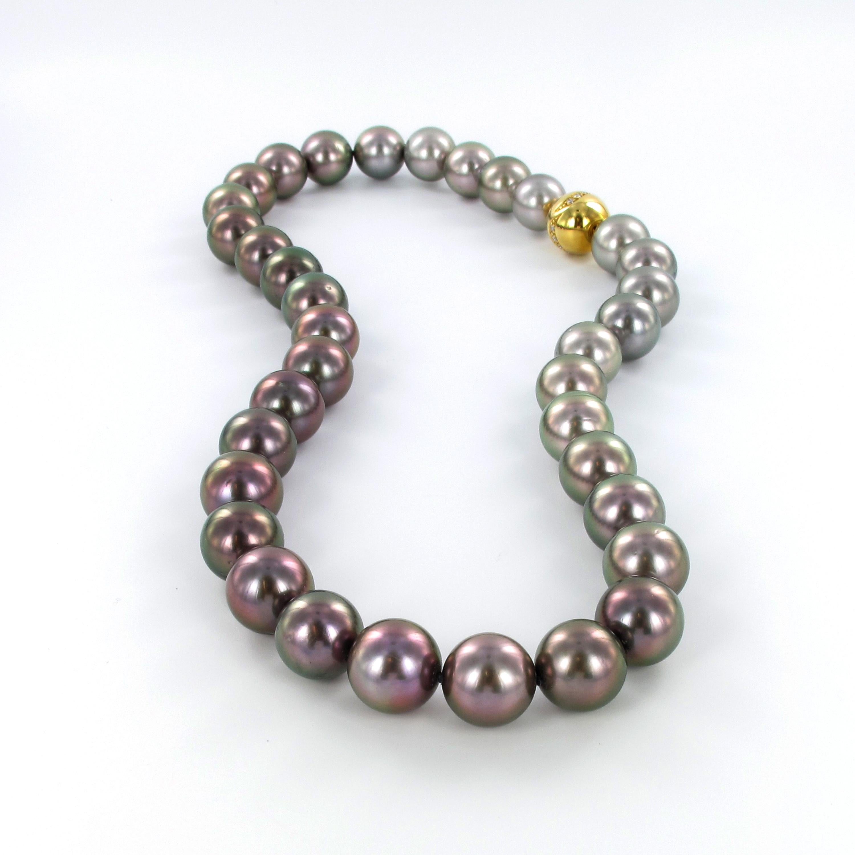 Modern Multicolored Tahitian Cultured Pearl and Diamond Necklace For Sale