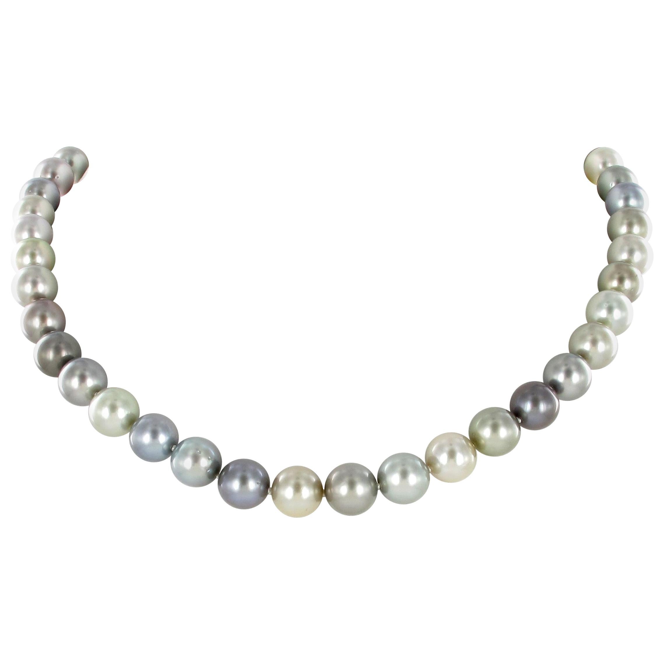 Multicolored Tahitian Cultured Pearl and Diamond Necklace For Sale