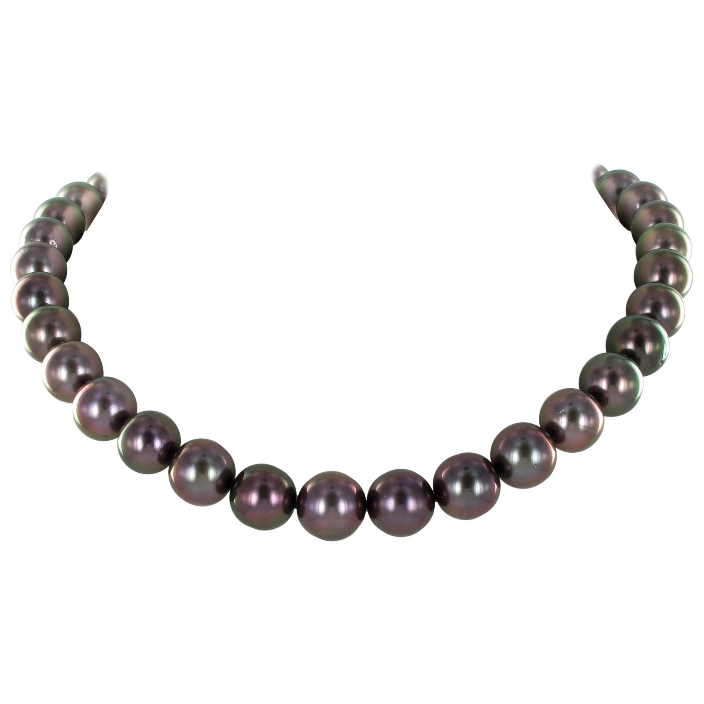 Multicolored Tahitian Cultured Pearl and Diamond Necklace For Sale