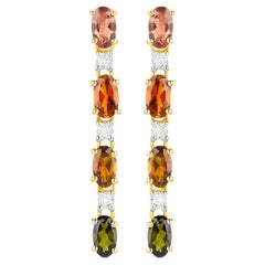 Pendientes Colgantes Turmalina Multicolor Topacio Blanco 1,95 Quilates Chapado en Oro de 18K