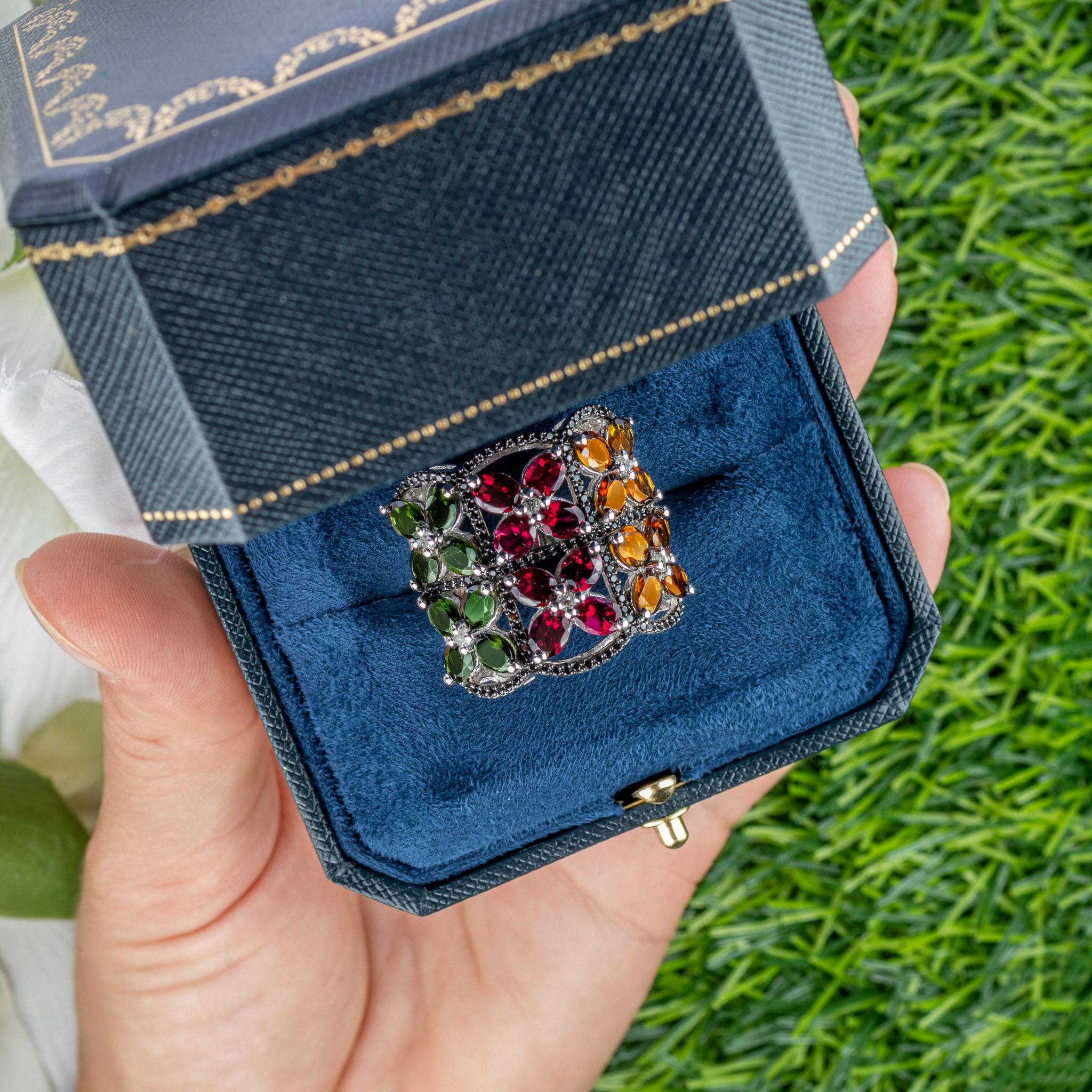 Multicolored Tourmaline Ring Topaz Spinel 8.38 Carats In Excellent Condition For Sale In Punta Gorda, FL