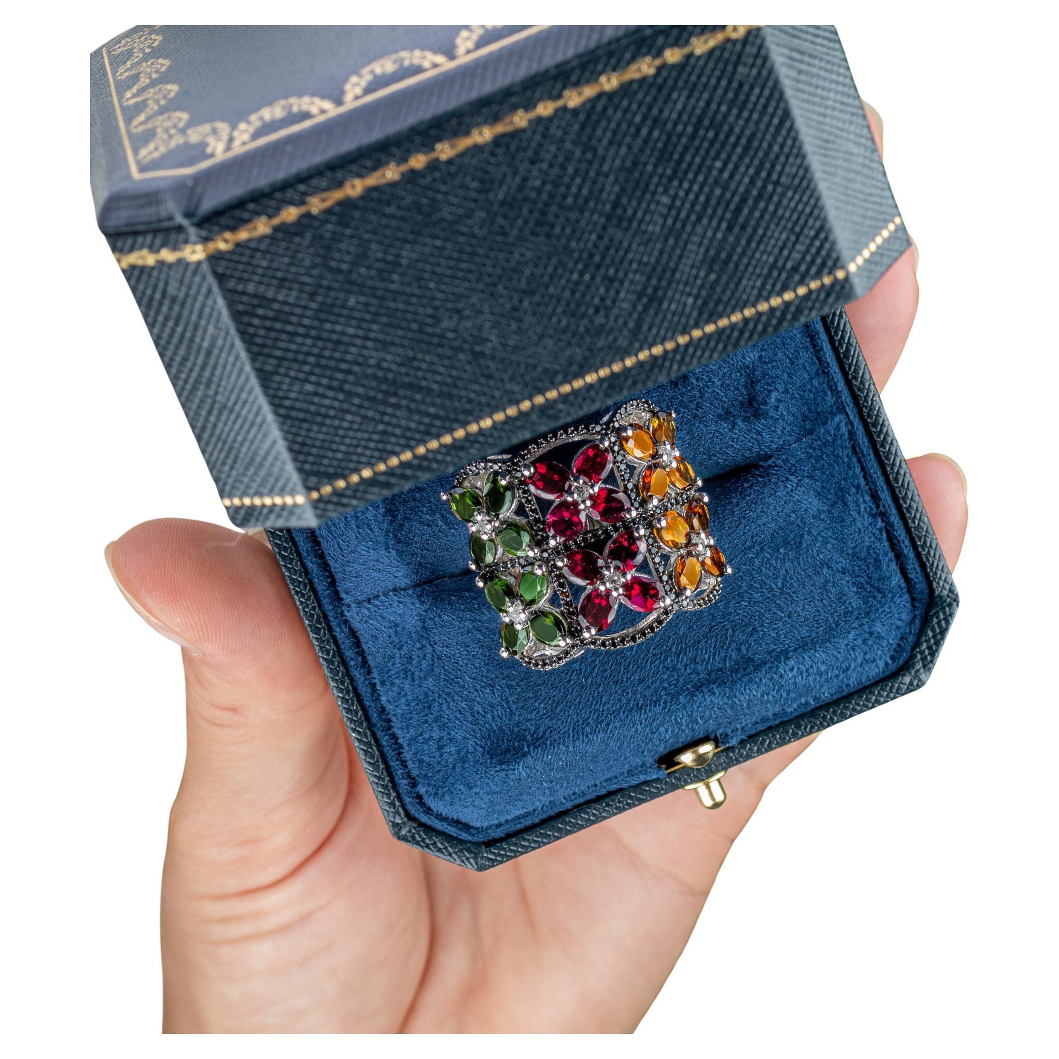Multicolored Tourmaline Ring Topaz Spinel 8.38 Carats