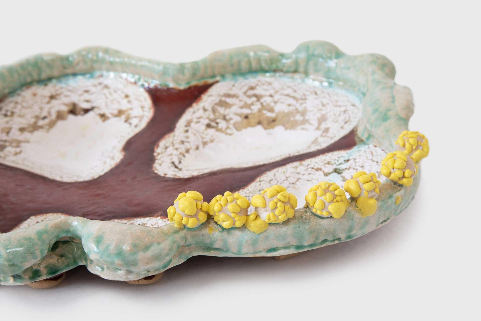 Tray model “Party Platter”
Manufactured by Nick Weddell
Produced in exclusive for Side Gallery
New York City, 2022
Stoneware and glaze

Nicholas Weddell wakes up one morning from uneasy dreams to find his vessels transformed into enormous
