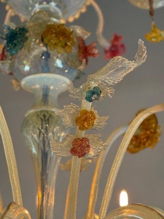 Multicolored Venetian Murano Glass Chandelier, 11 Light Arms on Two Levels, Arou