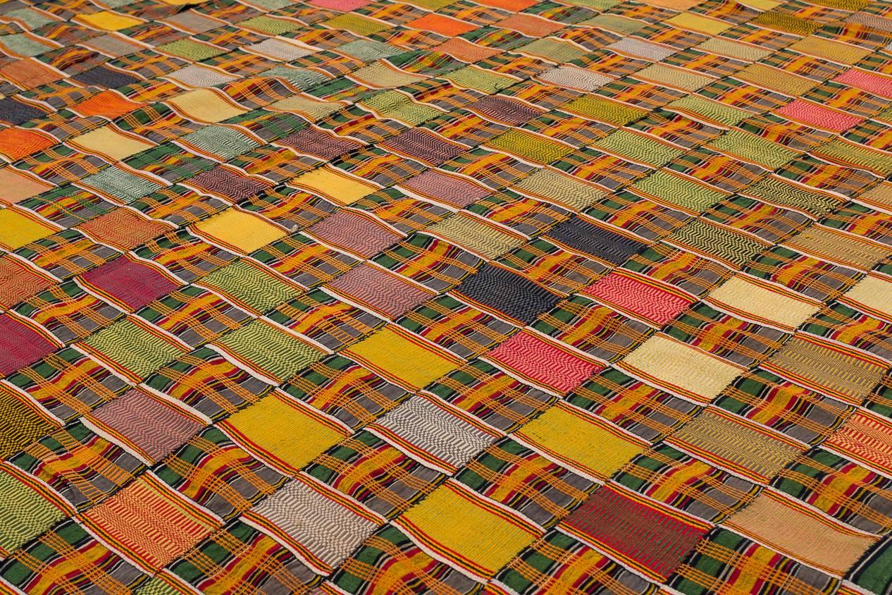 Hand-Woven Multicolored Vintage African Ewe Fabric