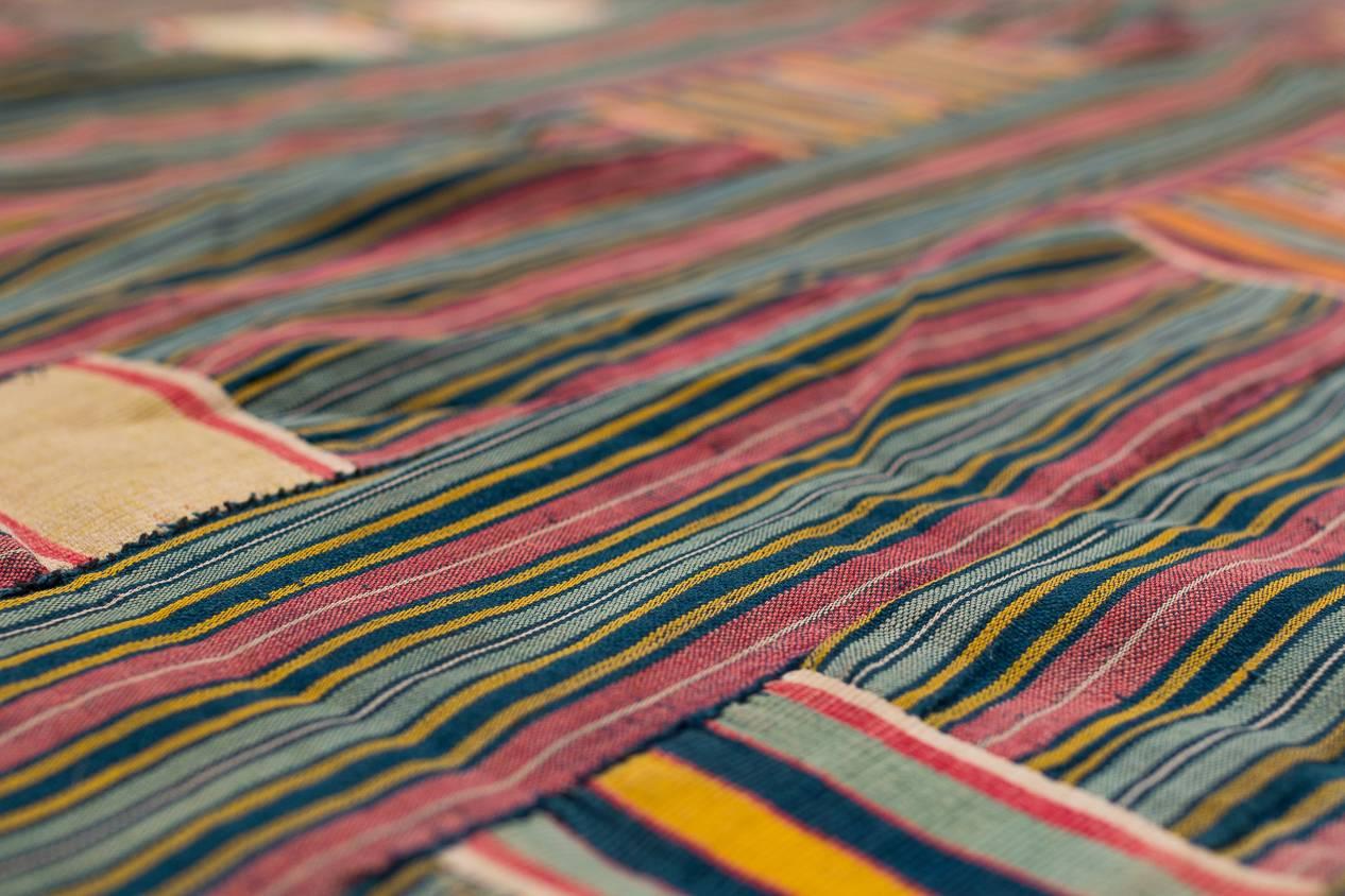 Hand-Woven Multicolored Vintage African Ewe Fabric from West Africa, Ghana For Sale