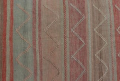 Multicolored Vintage Gallery Turkish Large Kilim Rug with Stripe Design