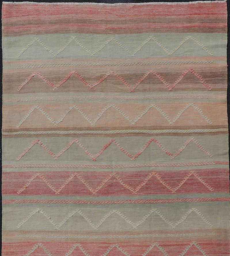 Multicolored Vintage Gallery Turkish Large Kilim Rug with Stripe Design In Good Condition For Sale In Atlanta, GA