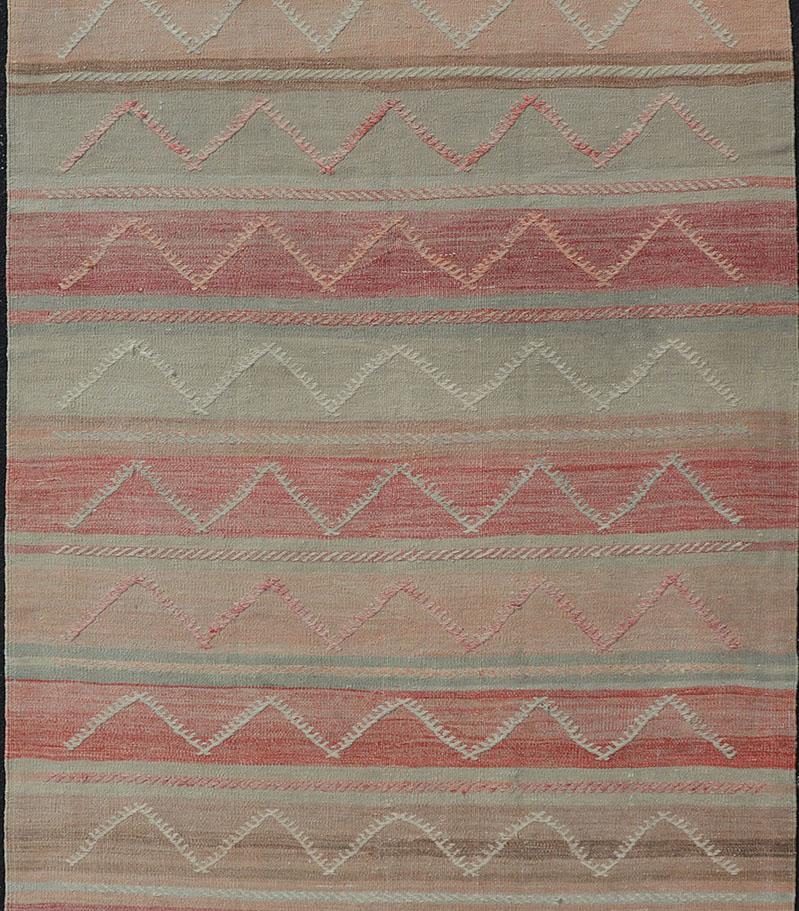 20th Century Multicolored Vintage Gallery Turkish Large Kilim Rug with Stripe Design For Sale
