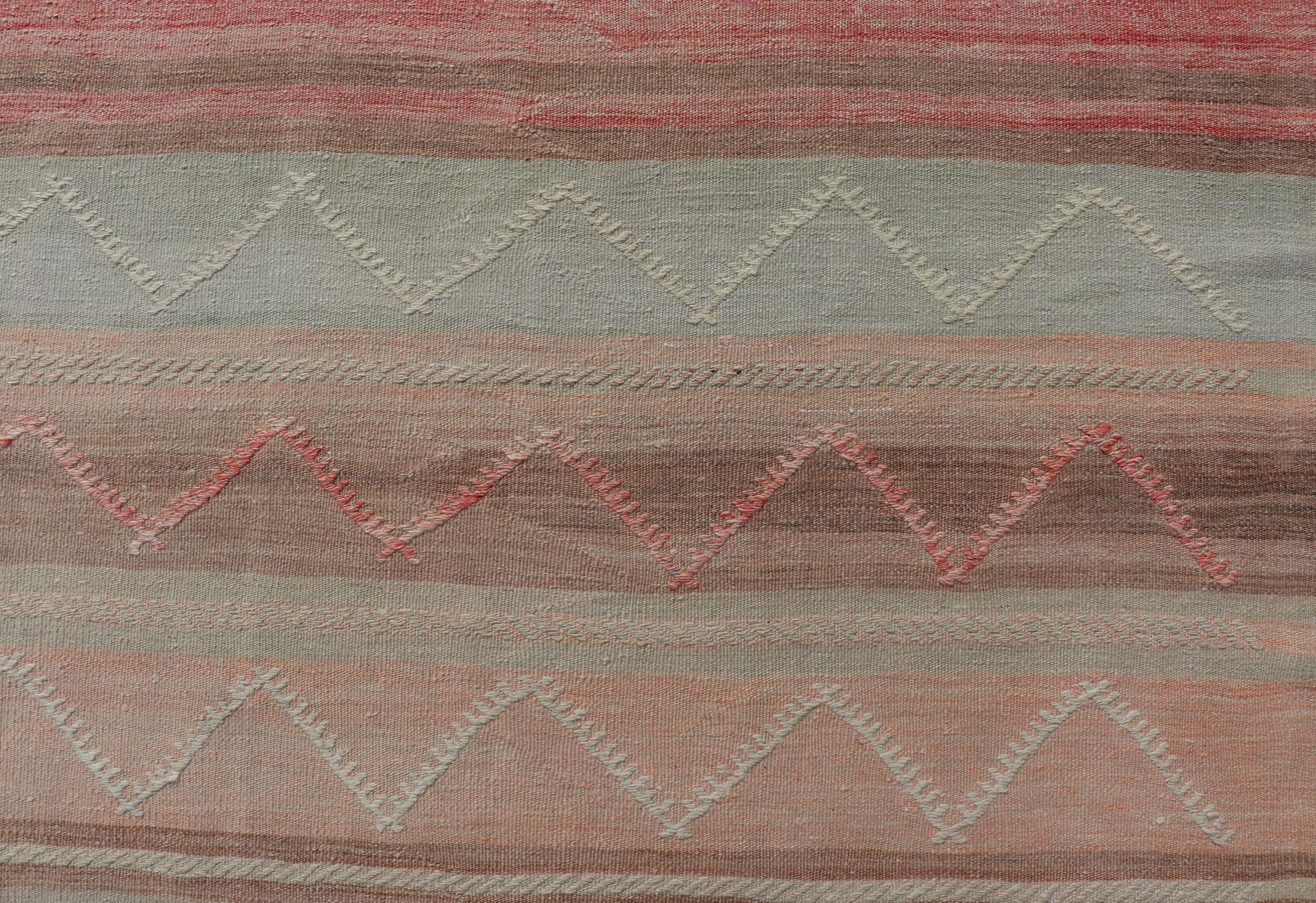 Multicolored Vintage Gallery Turkish Large Kilim Rug with Stripe Design For Sale 3