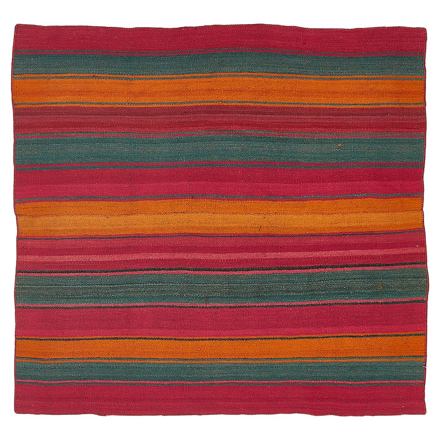 abc carpet Multicolored Vintage Karabagh Wool Kilim Rug - 4'8" x 5'1" For Sale