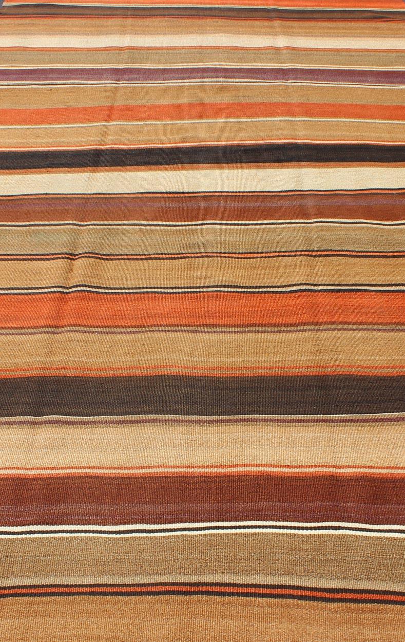 Multicolored Vintage Kilim Large Gallery Rug With Stripe For Sale 3