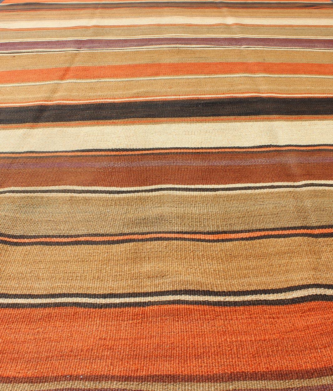 Multicolored Vintage Kilim Large Gallery Rug With Stripe For Sale 4
