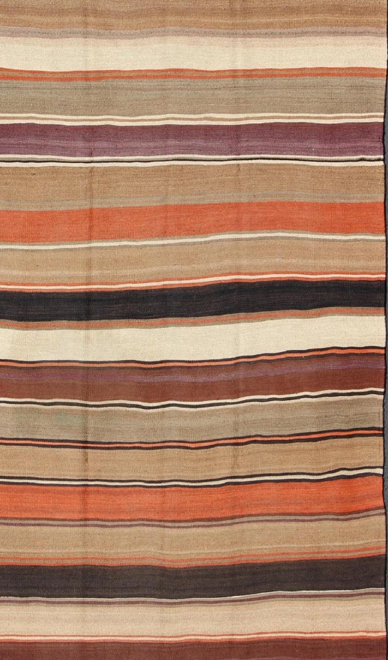 Hand-Woven Multicolored Vintage Kilim Large Gallery Rug With Stripe For Sale