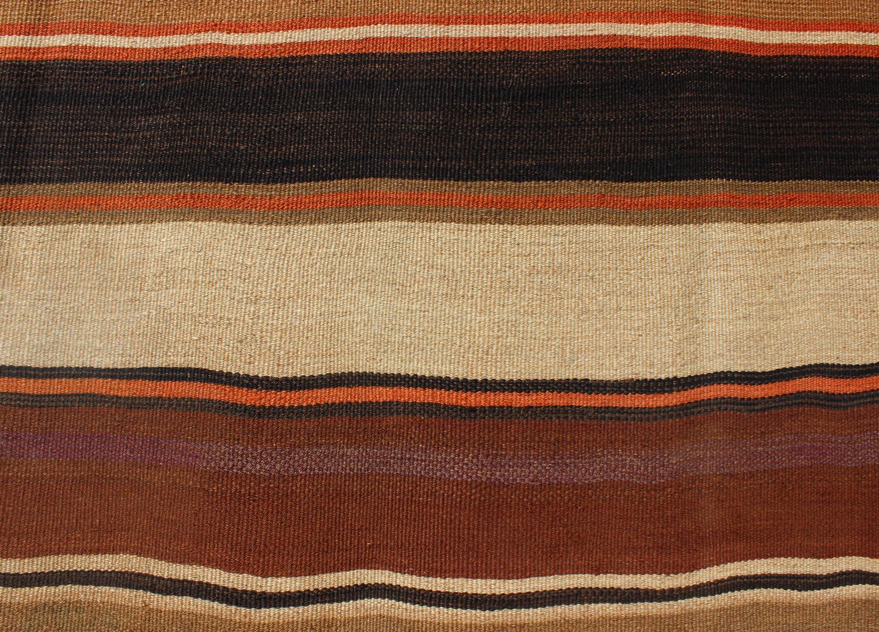 20th Century Multicolored Vintage Kilim Large Gallery Rug With Stripe For Sale