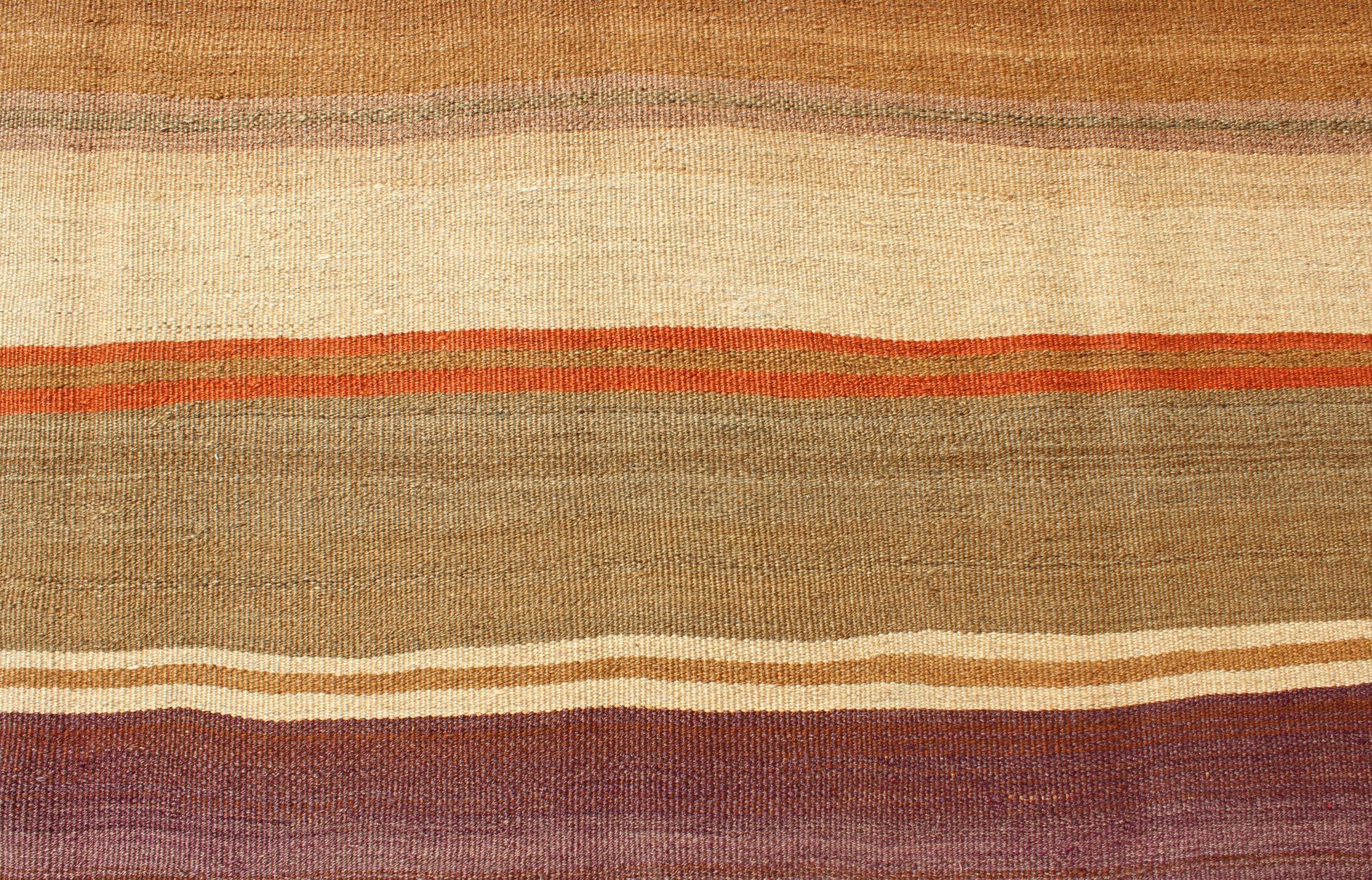 Wool Multicolored Vintage Kilim Large Gallery Rug With Stripe For Sale