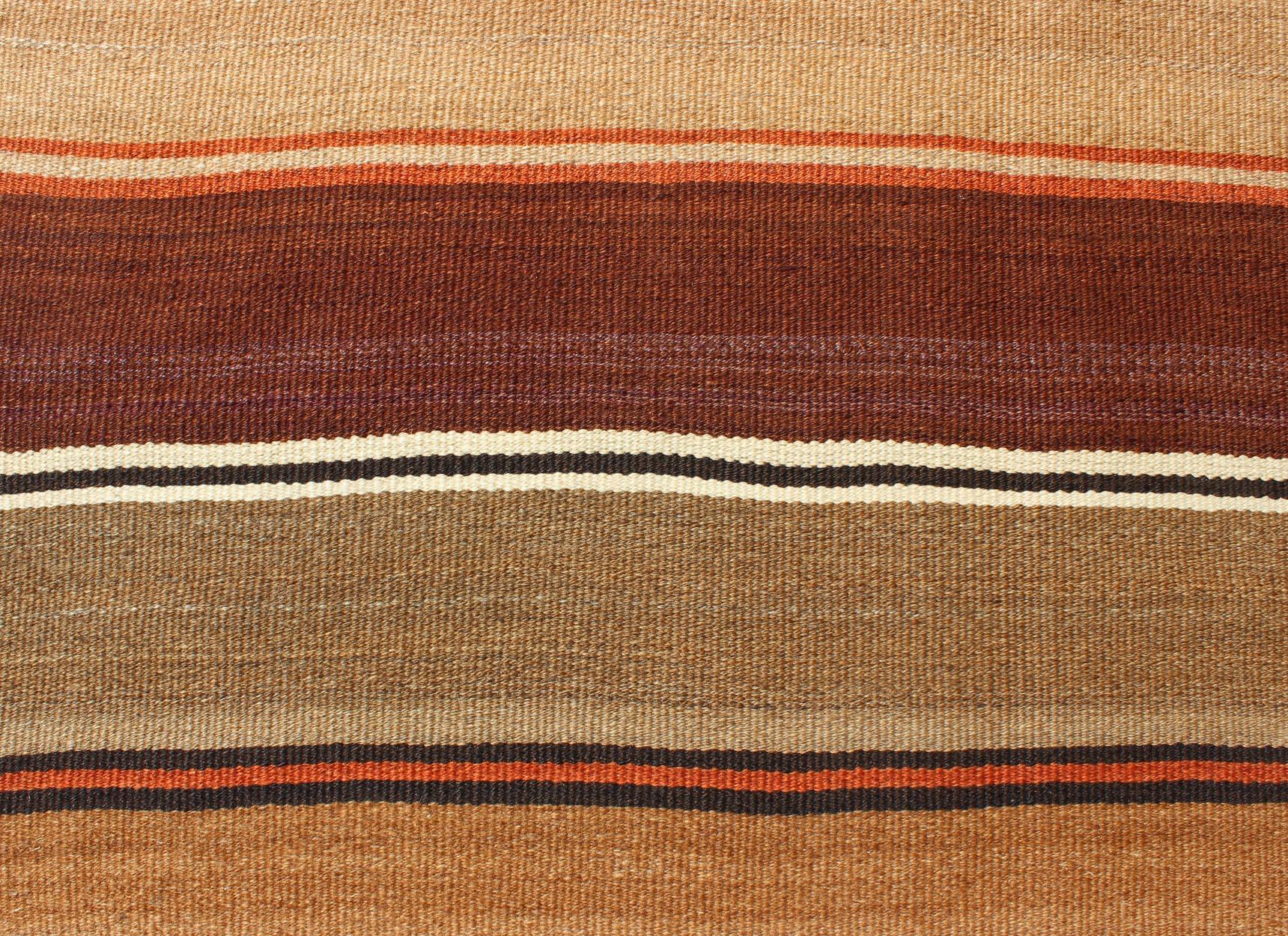 Multicolored Vintage Kilim Large Gallery Rug With Stripe For Sale 1