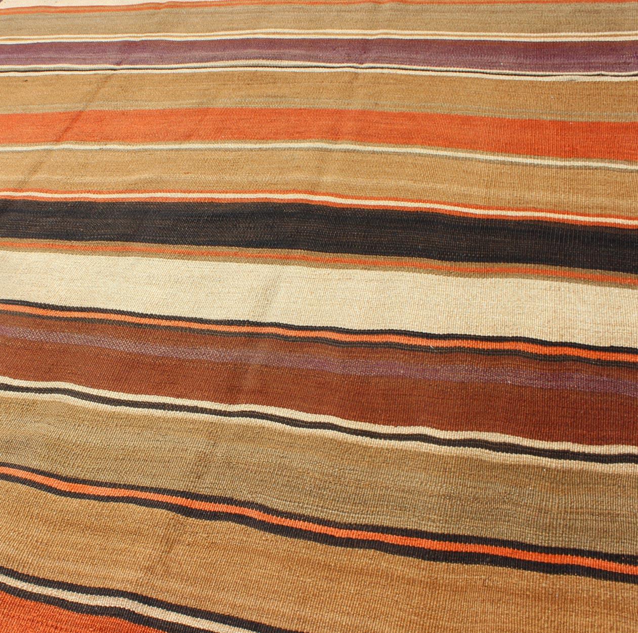 Multicolored Vintage Kilim Large Gallery Rug With Stripe For Sale 2