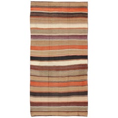 Grand tapis Kilim vintage multicolore à rayures