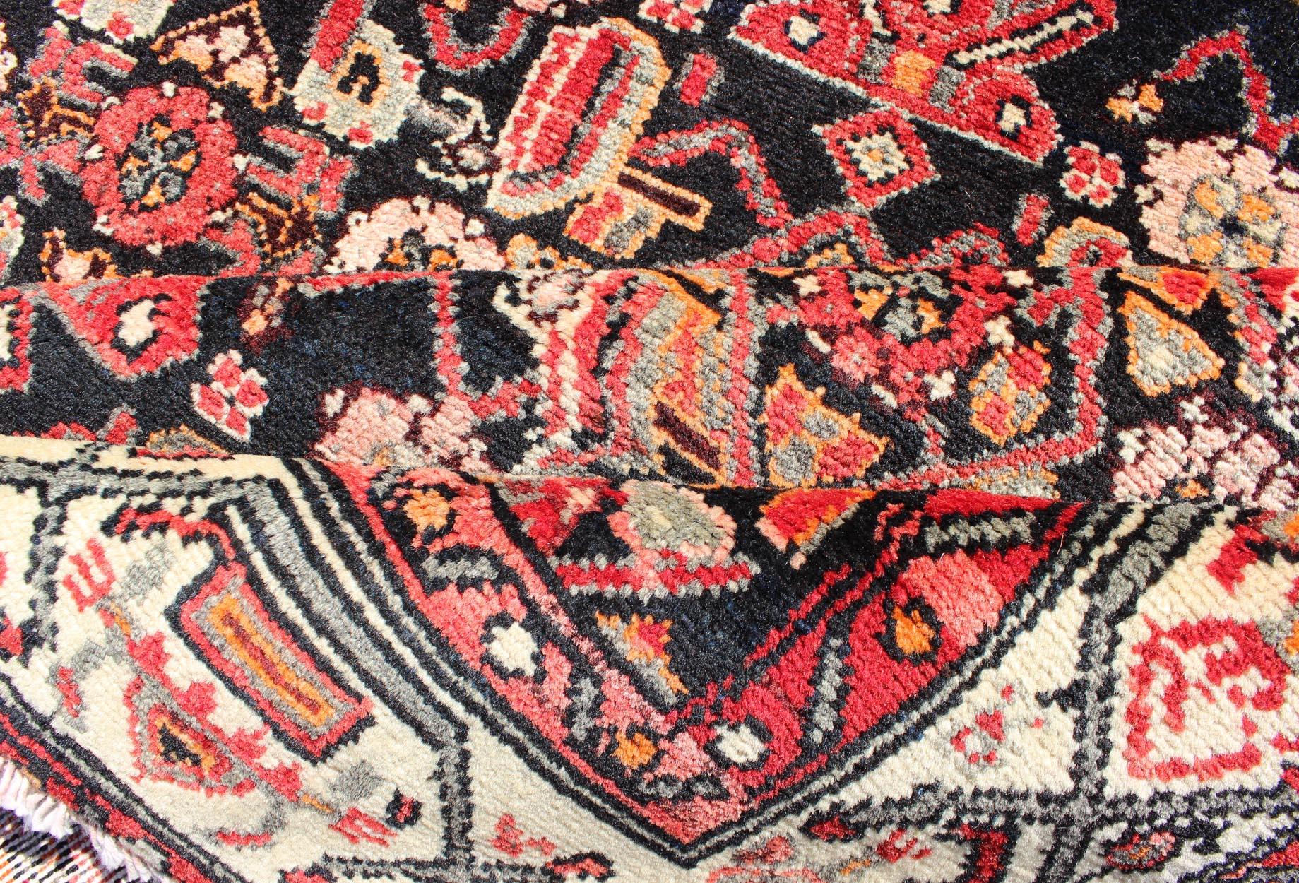 Mid-20th Century Multicolored Vintage Persian Malayer Runner with Sub-Geometric Design For Sale
