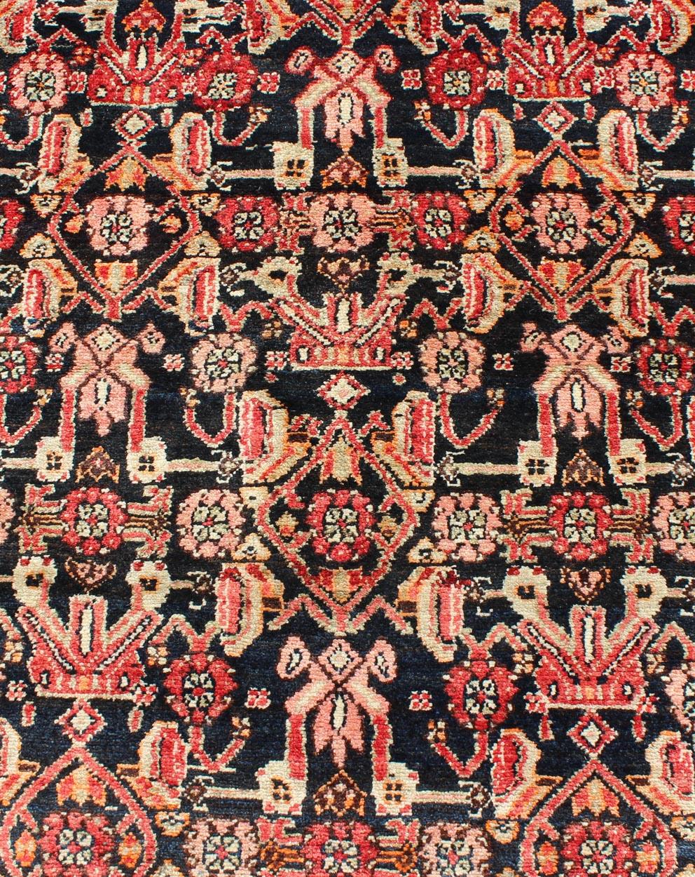 Wool Multicolored Vintage Persian Malayer Runner with Sub-Geometric Design For Sale
